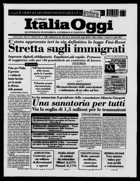 Italia oggi : quotidiano di economia finanza e politica